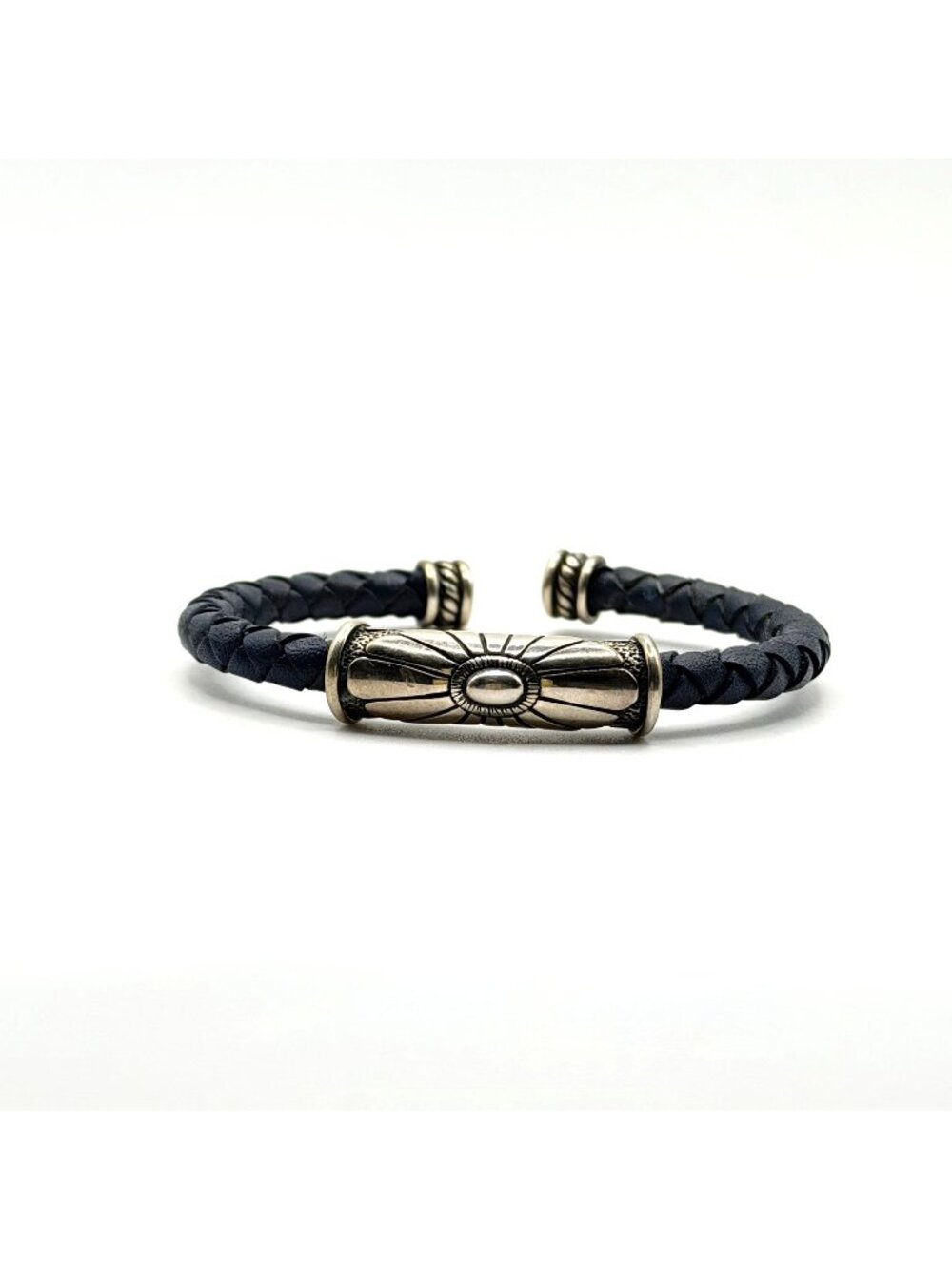 Waldeck Johnson Sterling 925 & Blue Braided Leather Cuff Bracelet